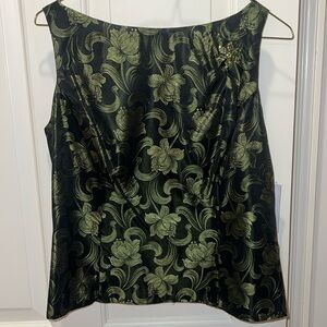 Vintage fitted black and green iridescent floral top